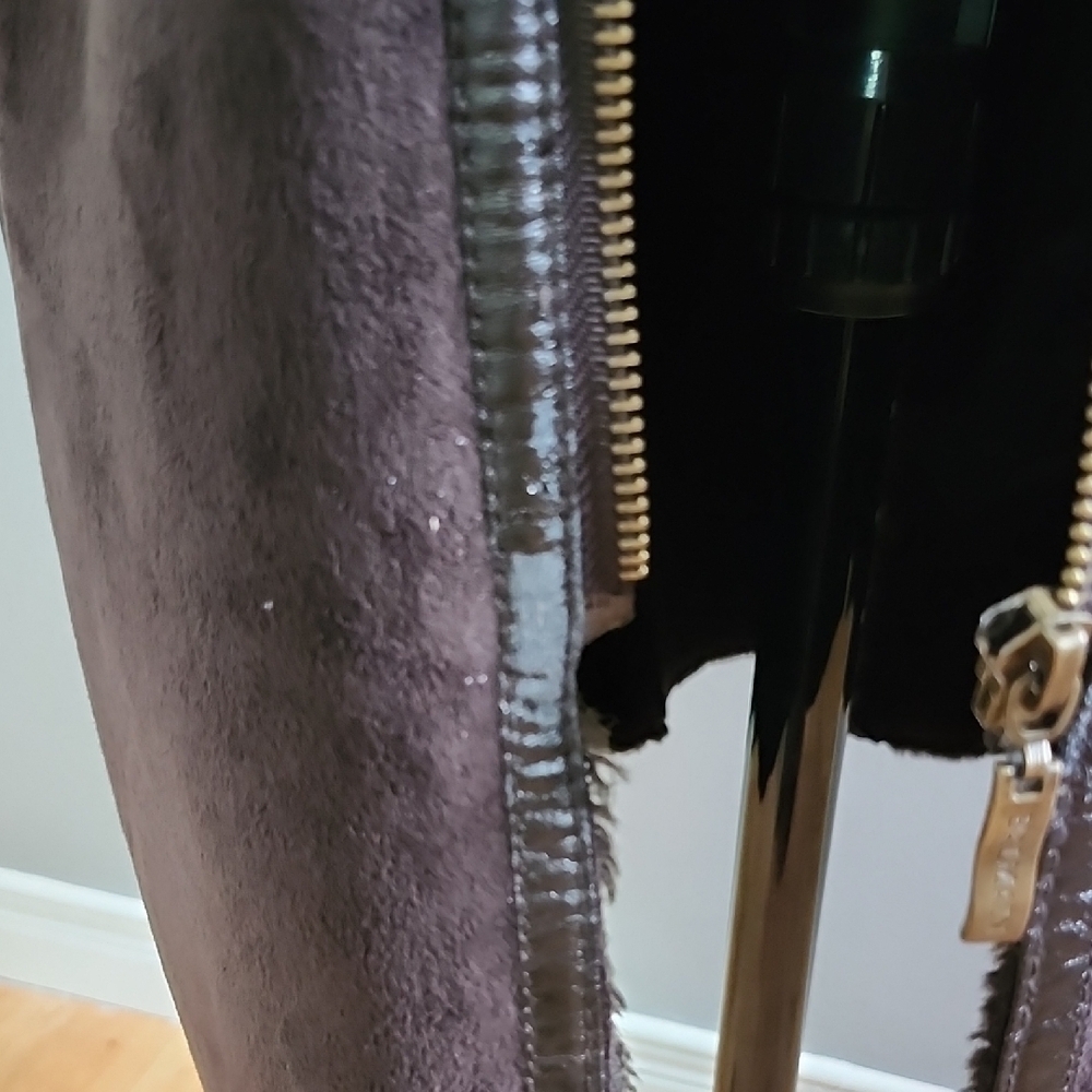 VINTAGE BALMAIN brown faux suede faux leather long coat - Picture 4 of 15